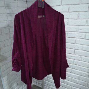 Athleta Ladies Size Large Purple with Black 3/4 Length Sleeve Open Cardigan